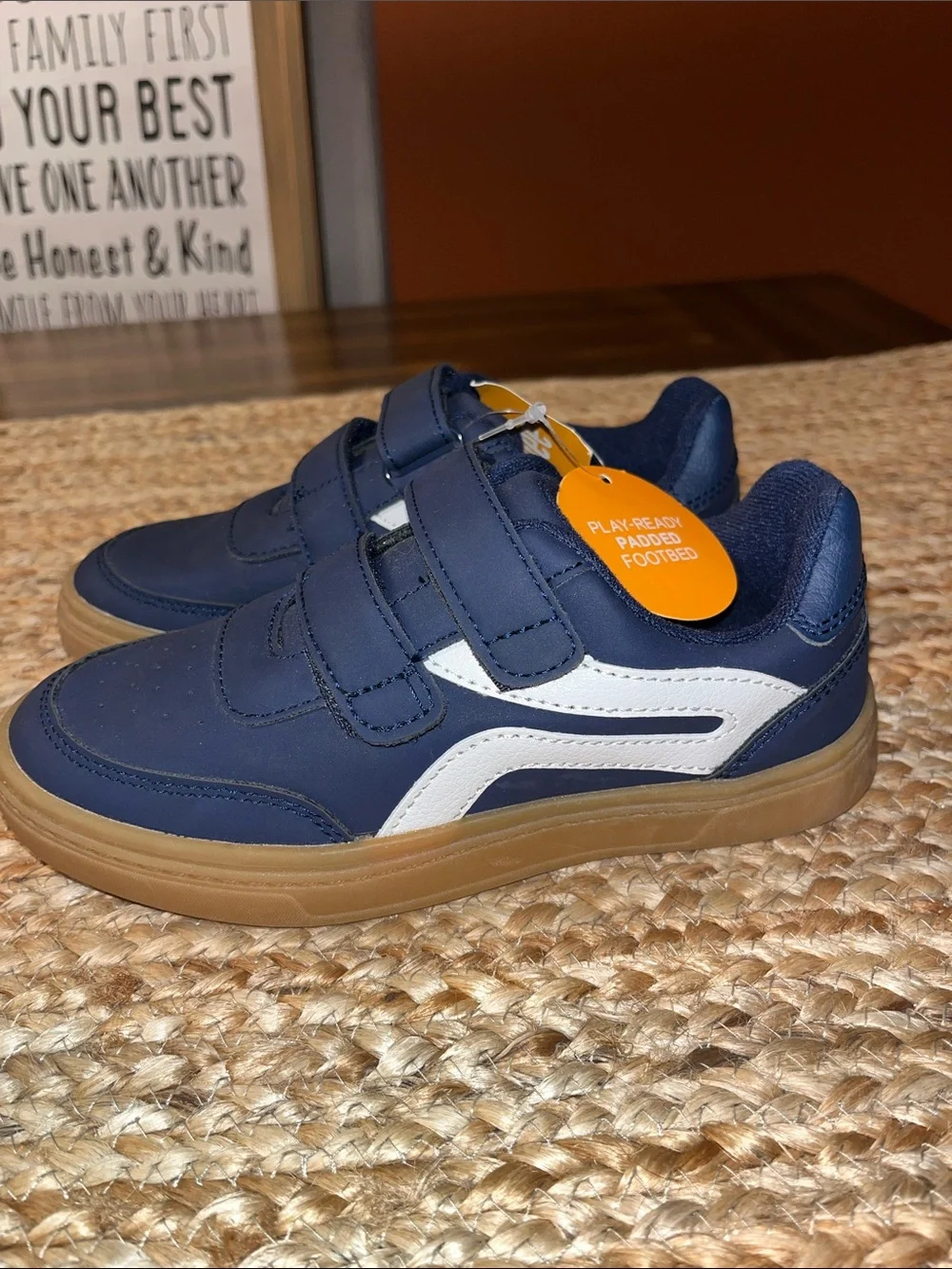 New Gymboree Navy and white Low-Top Sneakers with Double Velcro size 13